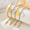 Vnox Stainless Steel Women's Rosary Bracelets, Saint Benedict Virgin Mary Jesus Cross Prayer Bracelet , Trendy Religion Jewelry