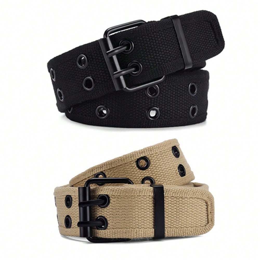 Double Buckle Belt Double Vent Eye Punch Pin Buckle Belt Youth Strong and Durable Jeans Belt