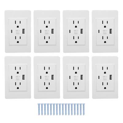 8 Stück USB-Steckdosen 15 Ampere Wandsteckdosen Steckdosen mit USB Typ C Anschlüssen Steckdosen Weiß Verdeckt 118 Typ