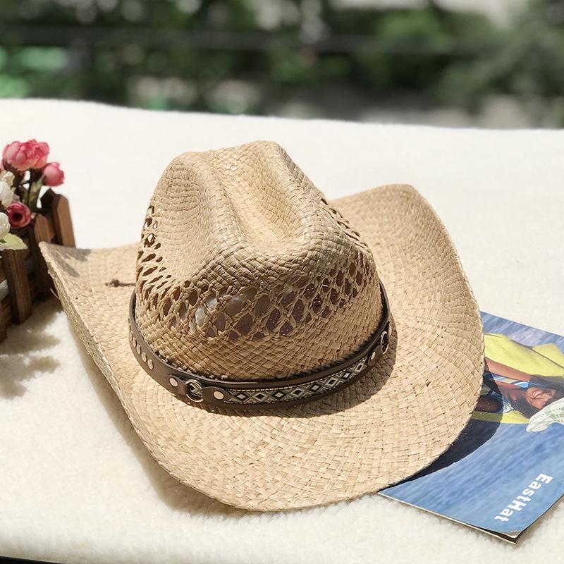 Men Women's Summer Hat Woven Printed Belt Sun Hat Cowboy Cowgirl Straw Hat for Women Cowboy Hat Shapeable Brim Beach Hat Cowgirl
