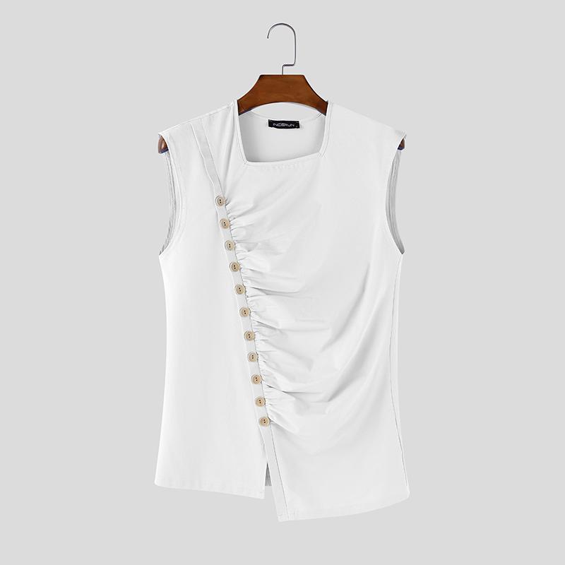 INCERUN Men Sleeveless Irregular Casual Fitted Tank Tops Undershirts