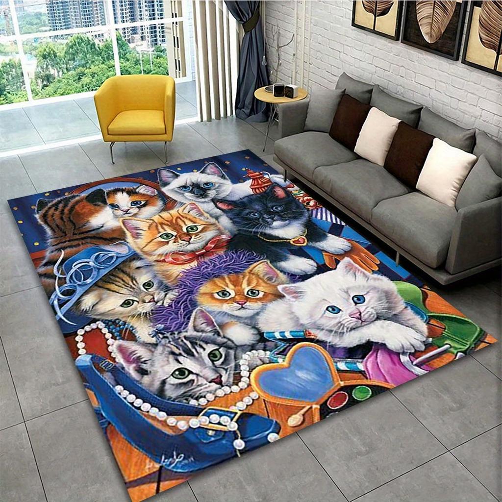 1pc 800g/m2 Crystal Velvet Anti-slip Animal Cat Chair Carpet Living Room Mat Bedroom Polyester Rugs