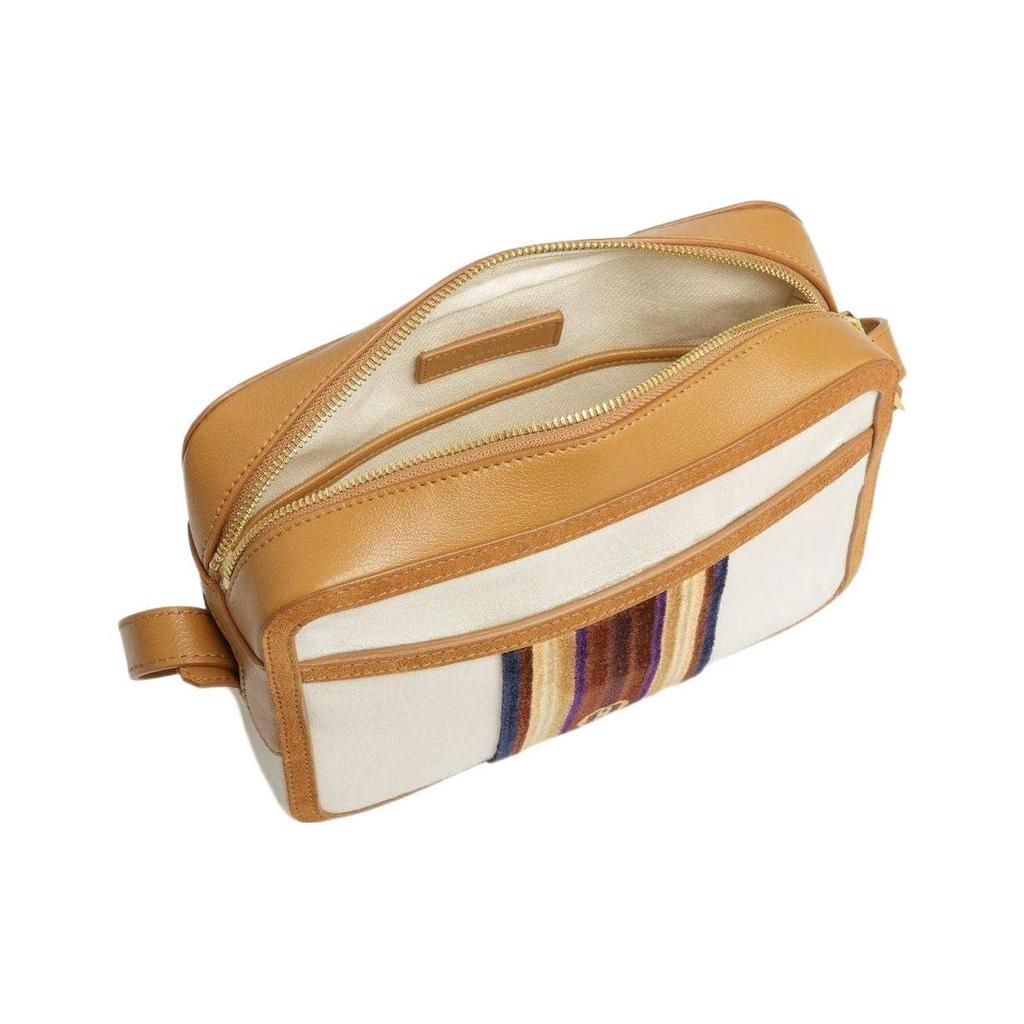 Bally Gare Striped Suede Embroidered Logo Zipper Closure Fabric Crossbody Bag Men Bags Beige 6304838