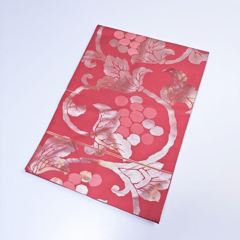Used H-864 Nagoya Obi Nagoya Tailored New Unused Pure Silk Pulled Leaf Nine Size Flower Pattern