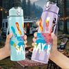 1PC Colorful Handprint Pattern 750ml Color Plastic Sports Water Bottle Leakproof Flip Straw Lid Suitable for Sports Office Home Use