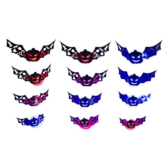 8/12Pcs Halloween LED Light Wall Sticker Hollow Spooky Bat Pumpkin Spider Night Light Holiday Party Home Office Wall Decoration Decal