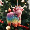 Reusable Acrylic Pendant for Home Decor Highland Yak Ornament Christmas Tree Hanging Decor, Cute 2D Flat Compact Decorations with Gold String Holiday