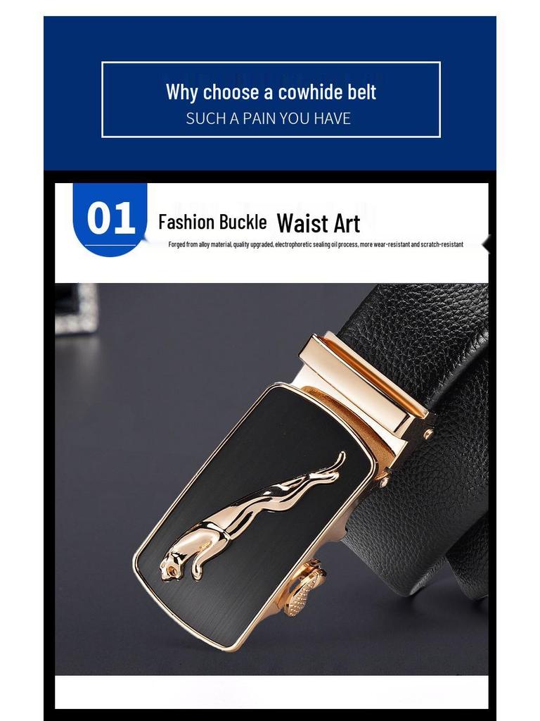 Herren Echtleder Gürtel mit Leoparden-Schnalle - Lässig Vielseitig Mode Tide