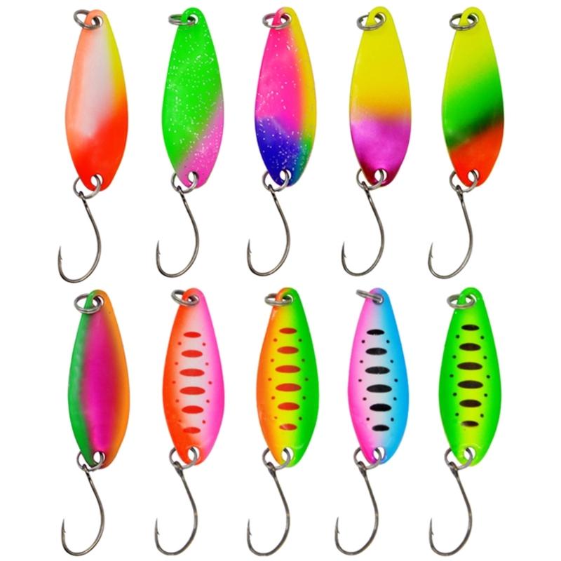 

10Pcs Trout Baits Set with Single Hook Spinners Fishing Lures Colorful Trout Spoons Trout Spinners Sequins Baits Easy to Us 1