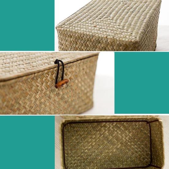 Retro Stroh Woven Make-Up Lagerung Box Spielzeug Halter Korb Hause Kleinigkeiten Organizer