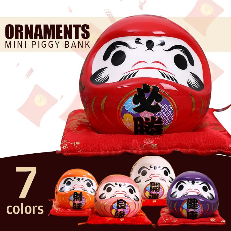 Japanese Ceramic Daruma Doll Lucky Cat Fortune Ornament Money Box Tabletop Feng Shui Craft Home Decor Crafts Gifts