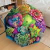1 pièce Motif Succulentes Petit Parapluie Pliant Automatique de Voyage, Parapluie Compact Coupe-Vent, Ouverture/Fermeture Automatique, Cadeau-091556