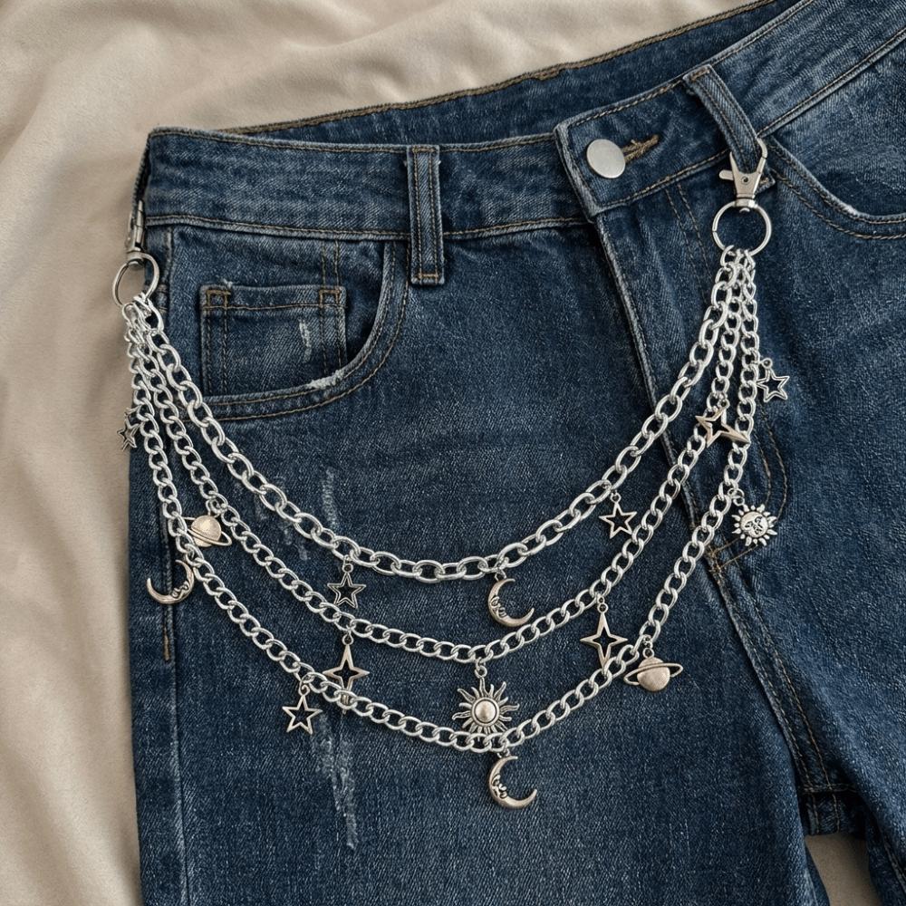 Neue Verstellbare Metall Hosen Gürtel Kette Y2K Sonne Mehrschichtig Taille Kette Trendiger Stil Cooles Design Hip-hop Stil Kette Party