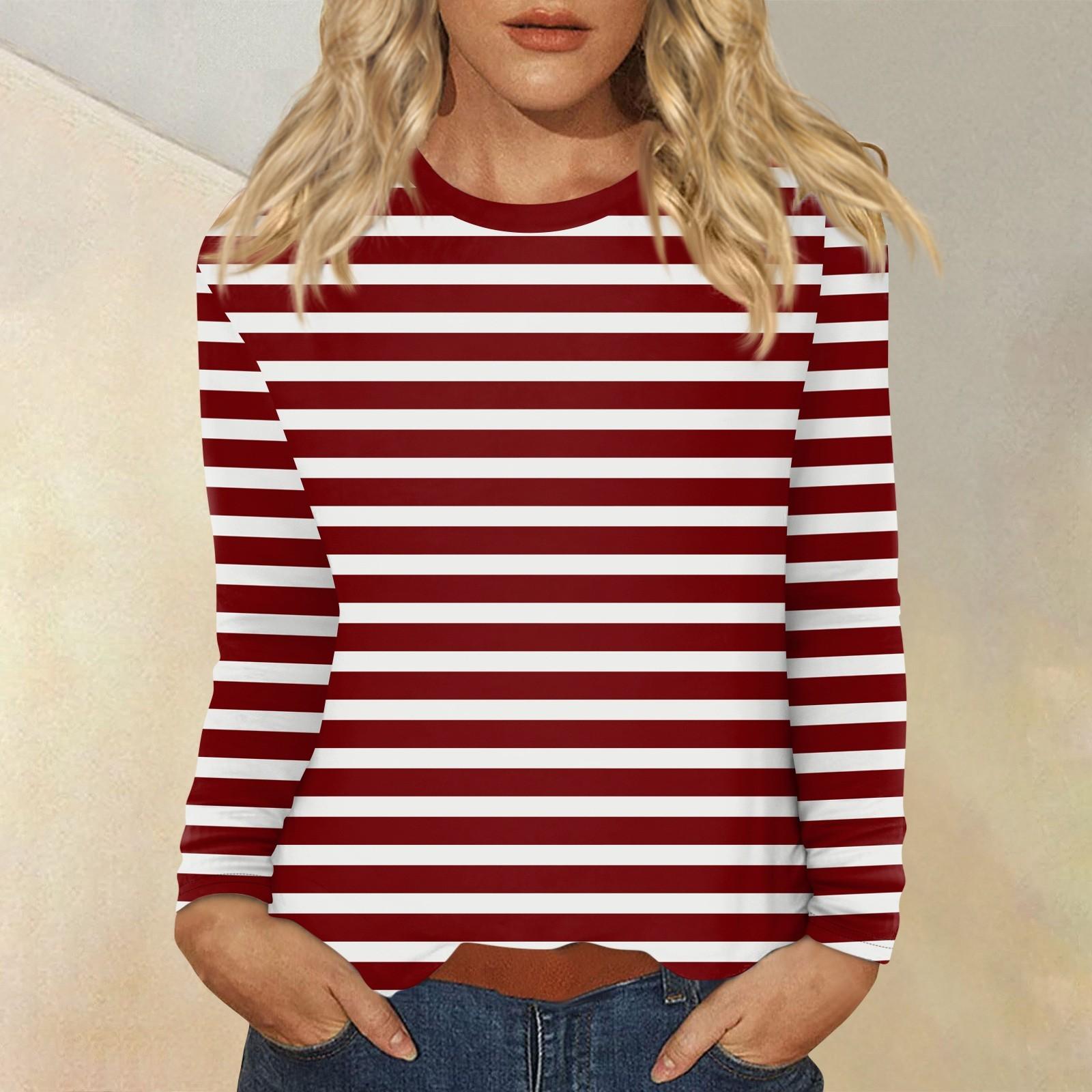 

Женский повседневный топ с круглым вырезом и длинными рукавами в полоску с принтом S винный