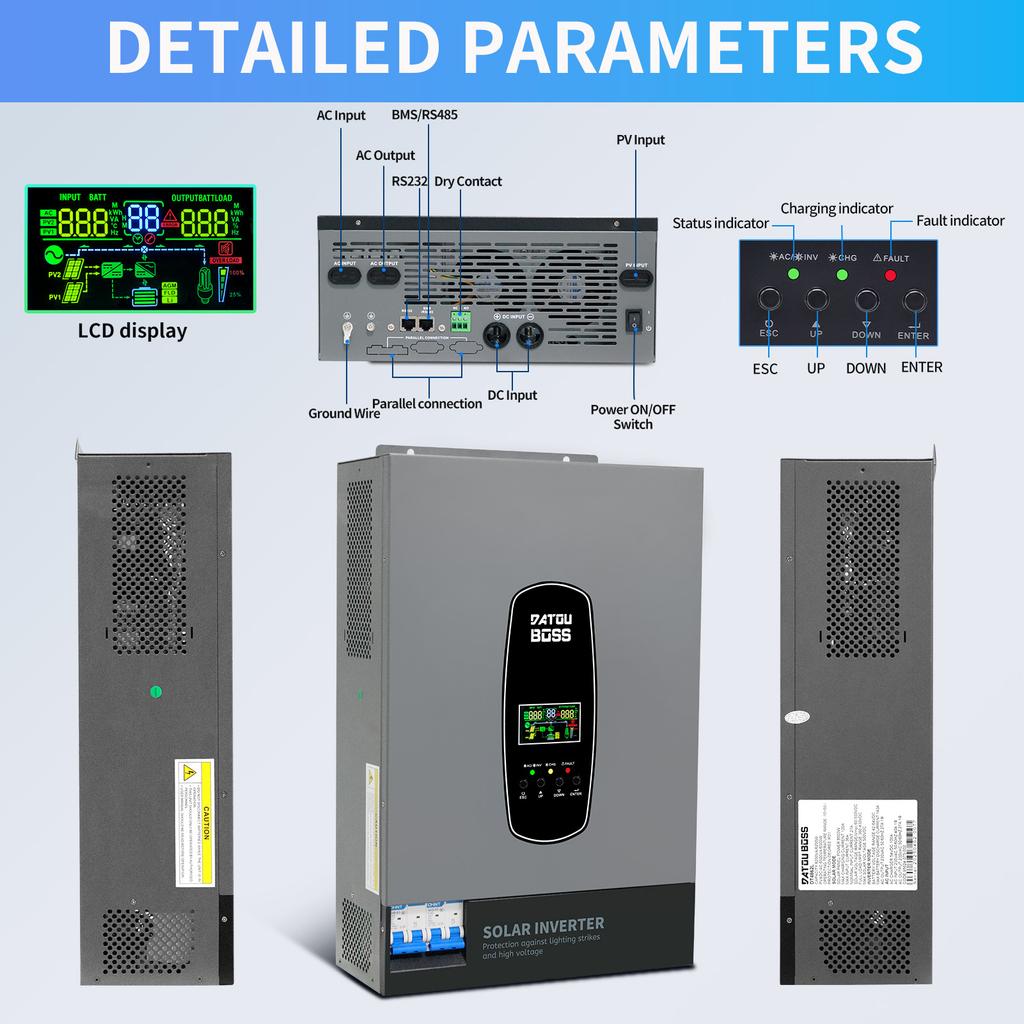 Eu In Stock 6.2Kw 48V Pure Sine Wave MPPT Datouboss Single Phase Onduleur Solaire Inverseur Hybride Solar Inverters