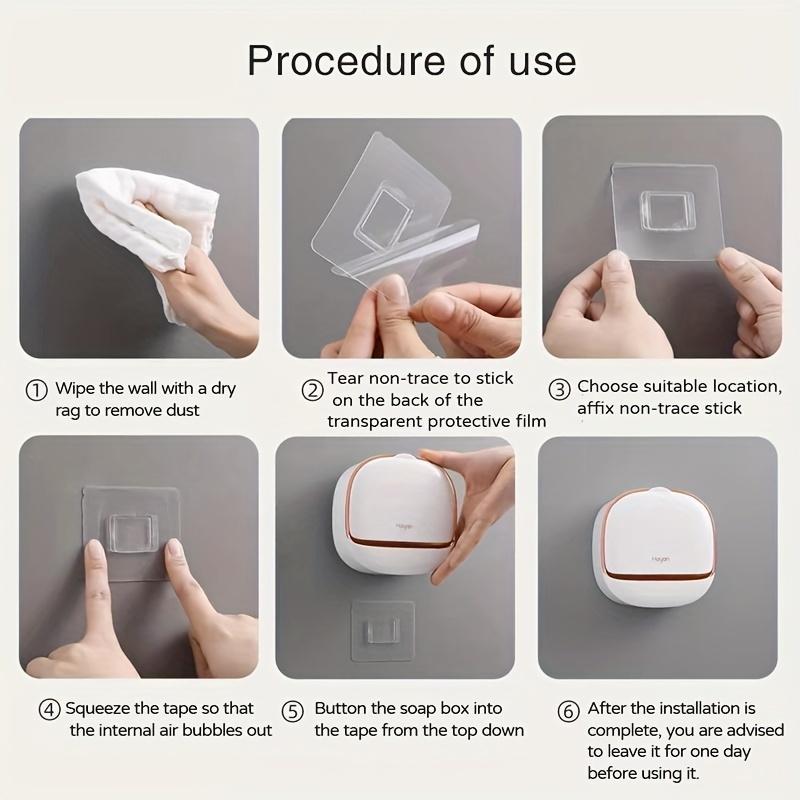 1pc Waterproof Soap Dish with Cover, No-Drill Wall-Mounted Soap Holder, Premium Drainage Bathroom Soap Rack, Rectangular Bathroom Accessory