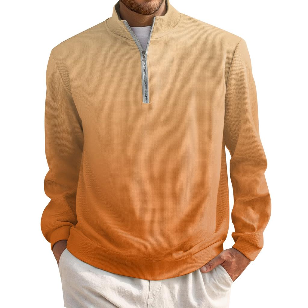 Men's Short Zip Pullover Turtleneck Long Sleeve Top