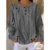 Henley Collar Standard Size Women'S 3-Button Waffle Long Sleeve Casual T-Shirt, White Base Black Curve Polka Dot Line Print