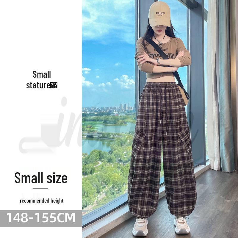 2026 Autumn Women's Retro Plaid High Waist Wide Leg Pants - Two-Way Casual & Sporty Wear