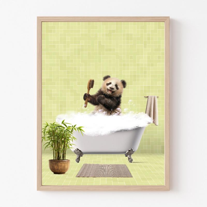 Animal in Vintage Bathtub Elephant Panda Penguin Colorful Posters and Prints Canvas Printing Wall Art Picture for Bathroom Decor