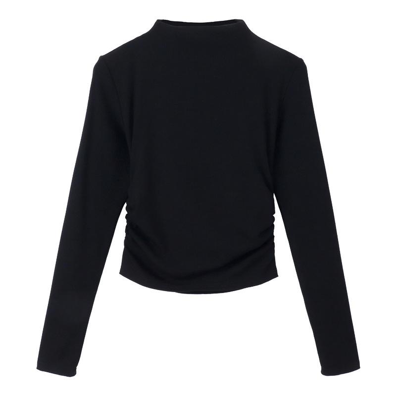 Women's Mock Neck Long Sleeve Crop Top Slim Fit Solid Ribbed Knit Thermal Layering Blouse Winter Commute Base Shirt