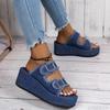 Size35 43 Denim Fabric Strap Buckle Slip-on Slippers Women's Summer Outerwear 2025 New Thick Bottom Platform Sandals for Women