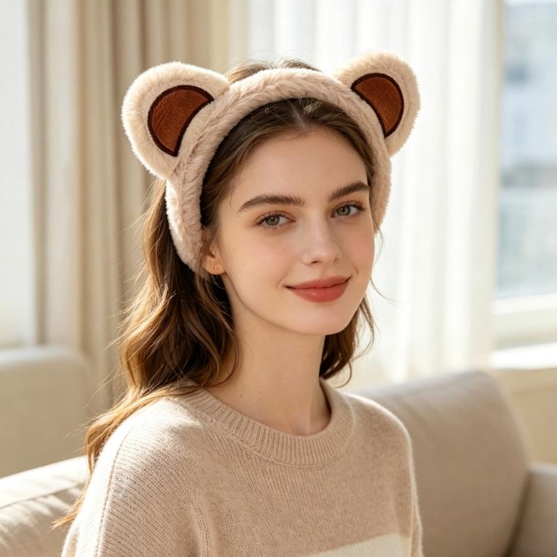 Soft Plush Bear Ear Headband Hair Band for Cosplay Costume Parties, Photo Booth Styling and Cute Stage Looks Daily