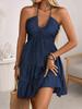 2026 Summer European & American Style Women's Spaghetti Strap Ruffle Patchwork Sexy Off-the-Shoulder Dress