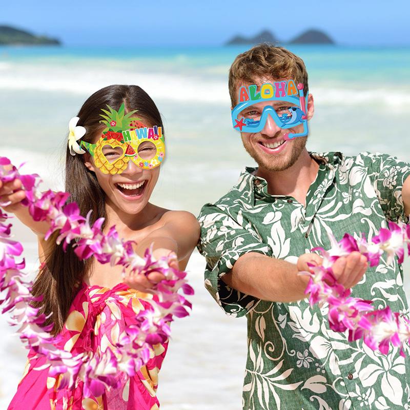 8 szt. Dekoracyjne papierowe okulary na imprezę tematyczną Hawaje Lato Flamingo Okulary z owocami Rekwizyt do zdjęć dla dzieci Dekoracja na przyjęcie urodzinowe