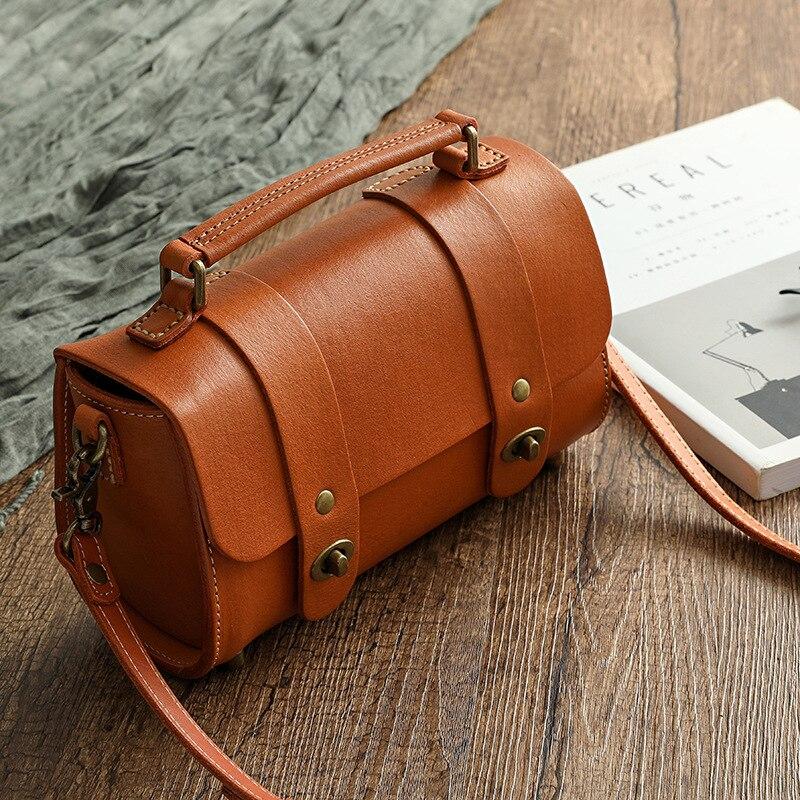 Johnature Sac messager Vintage en cuir de vache véritable pour femmes, sac à main de loisirs fait à la main, sacs à bandoulière de couleur unie