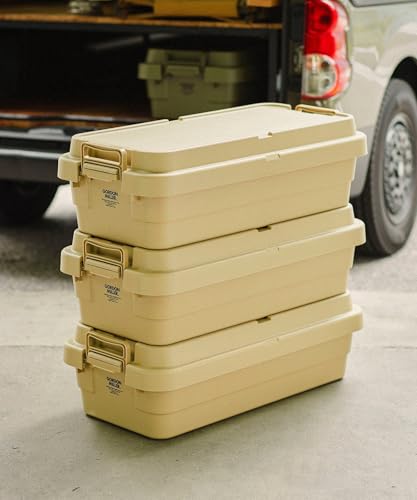 GORDON MILLER 40L Car Trunk Cargo Stacking Storage Box Organizer, Coyote Beige, with Lid, Large Capacity, Suitable for Outdoor Use, 1680033