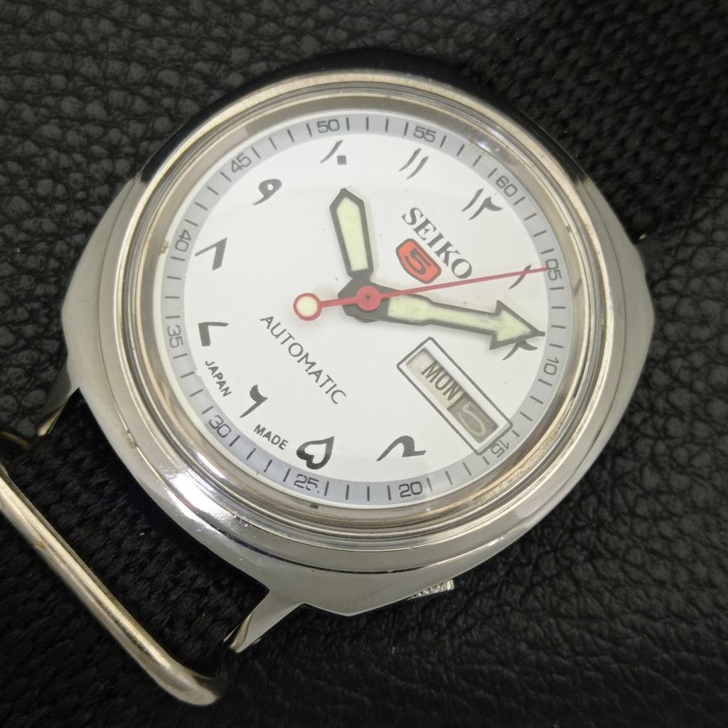 SEIKO 5 AUTOMATIC JAPAN MENS 6619A VINTAGE ARABIC WHITE DIAL WATCH a702443-5 R124-a702443