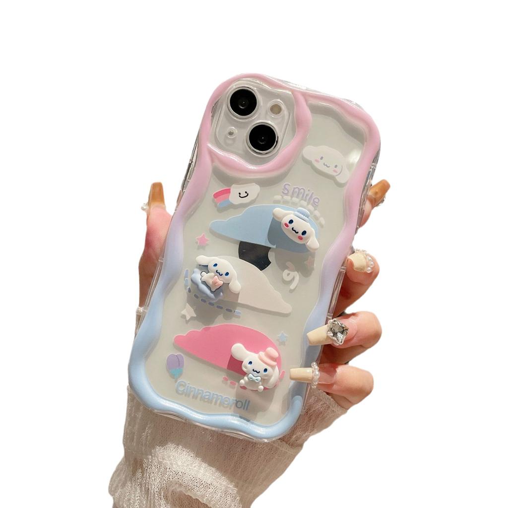 Three dimensional Waves Suitable for IPhone 16 Yugui Dog Mobile Case Apple 13PRO Full Inclusive Cartoon Bear Protection Case