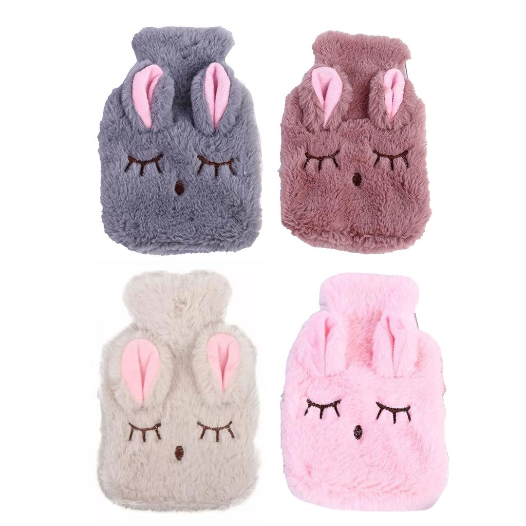 Hot Water Bottle with Cover Hot Water Bottle Explosion Proof Prevent Scald Detachable Rabbit Pattern Plush Cover Hot Water Bag