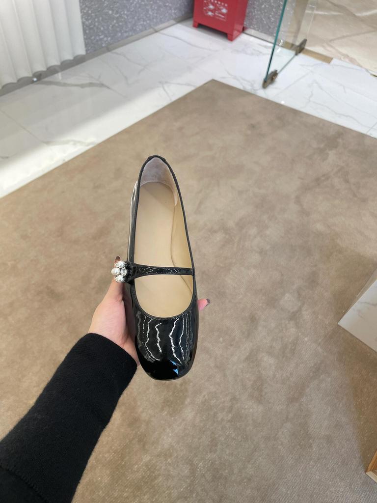 French Leather Rhinestone One-button Mary Jane Shoes Women's Ballet Flats Pearl Single Shoes Ladyshoes