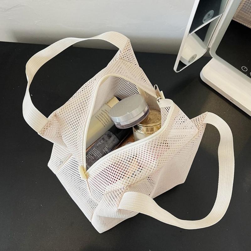 Ventilated Toiletry Organizer Clear Mesh Storage Bag Large Capacity Portable Shower Accessories Holder with Handle
