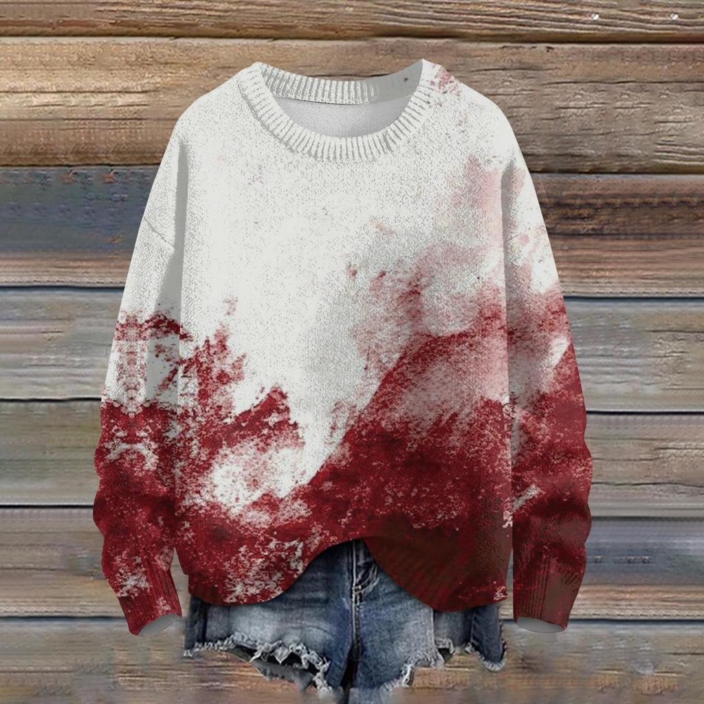 Ladies' Fashionable Casual Long Sleeved Halloween Printed Round Neck Knitted Yarn