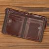 Carteira Masculina de Couro de Vaca Masculina Couro Genuíno Curta Anti-Roubo Rfid Duplo Zíper Porta-Moedas Carteira Masculina