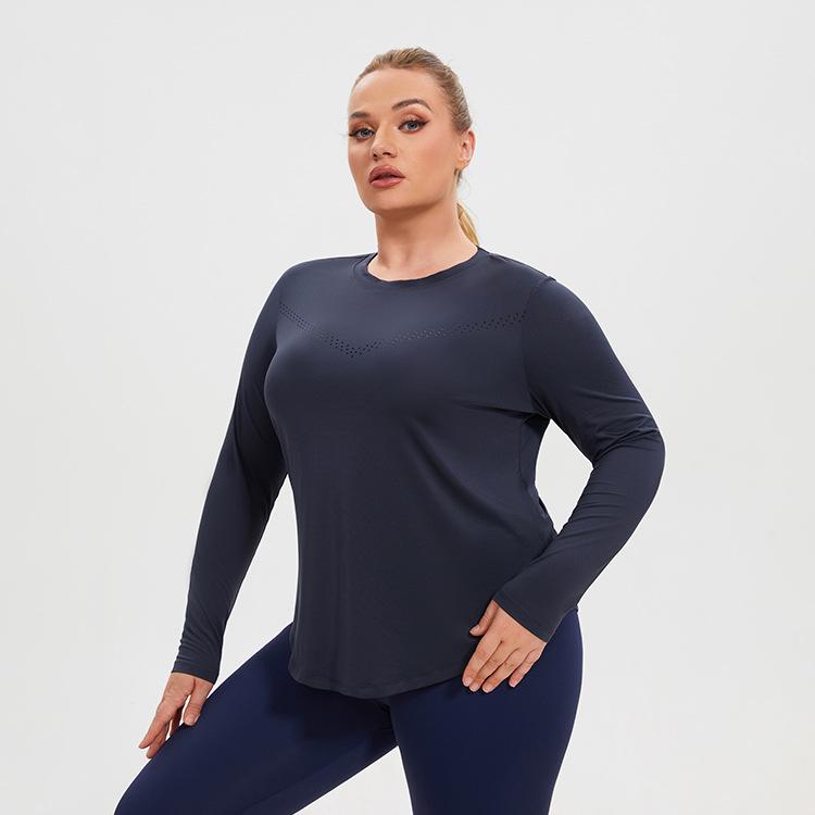 Plus Size Quick-Dry Mesh Long Sleeve Women's Yoga Running T-shirt