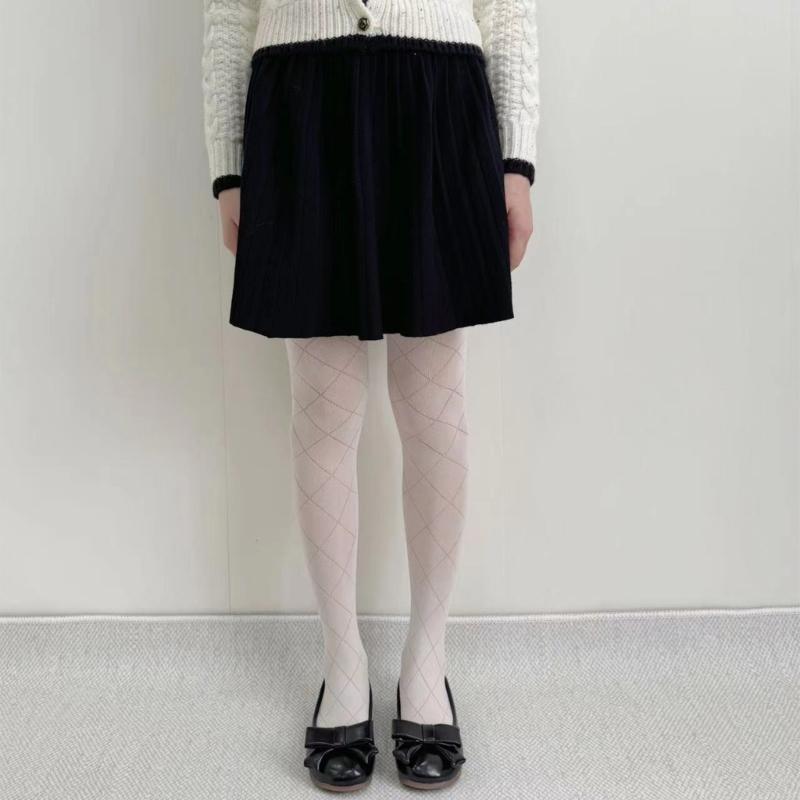 Women Girls Japanese Style Hollowed Out Mesh Tights Stockings Elegant Plaids Jacquard Pattern Fishnet Pantyhose Hosiery