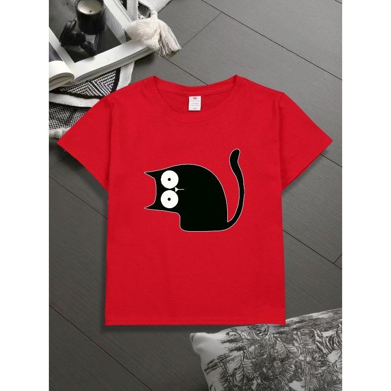 Taglie Europee T-shirt per Bambini con Stampa Gatti, Maglietta a Maniche Corte alla Moda Cartoni Animati Divertente per Bambini, Strato Base per Bambini, Bambini Piccoli e Bambini di Tutte le Età