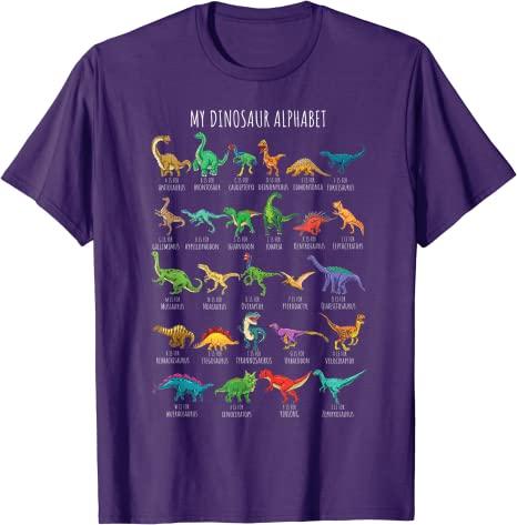Types of Dinosaurs Alphabet AZ ABC Dino Identification TShirt Cute TRex Dinosaur Lover Graphic Tee Tops Lovely Gifts for Son
