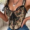 French Jacquard Oil Painting Waist Cincher with Bow Tie and Lace - Vintage Court Style