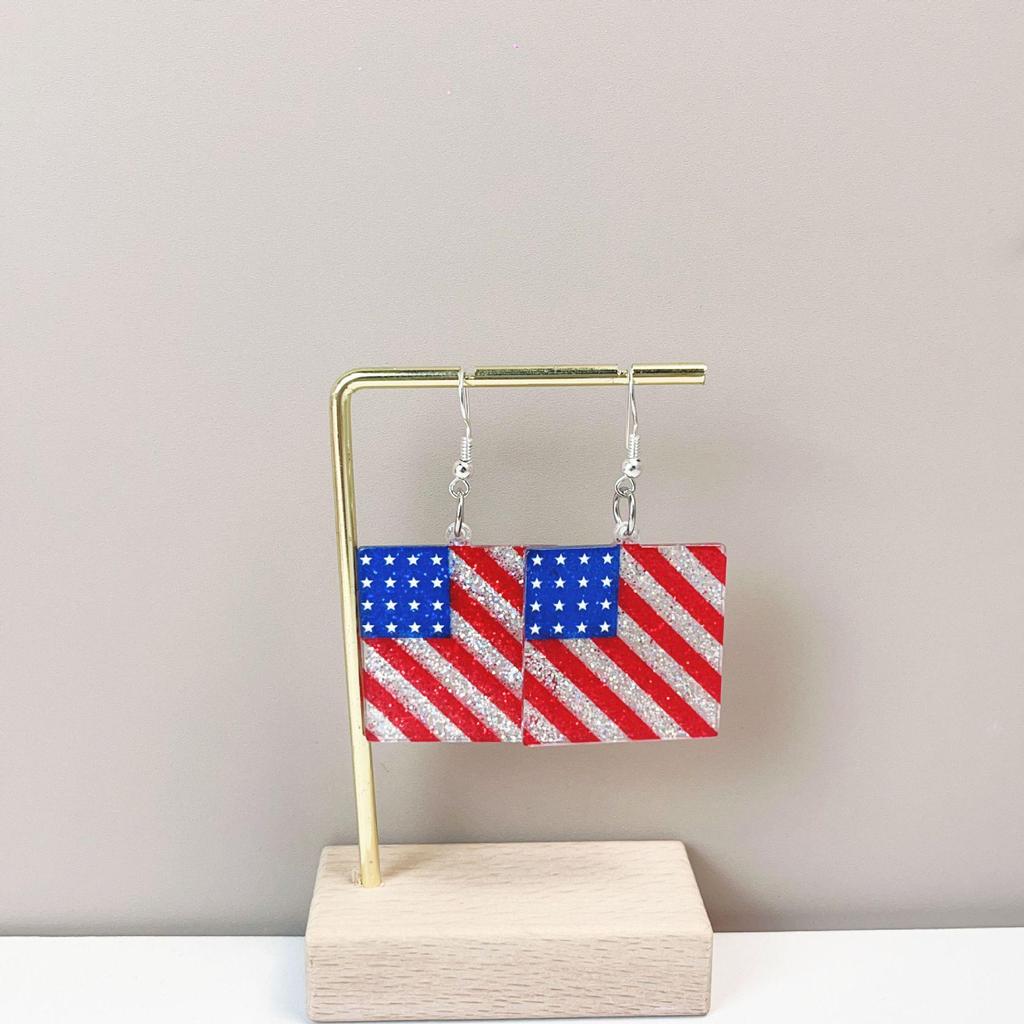 Patriotic Flag Earrings: Sunflower, Heart, Butterfly & Star Designs