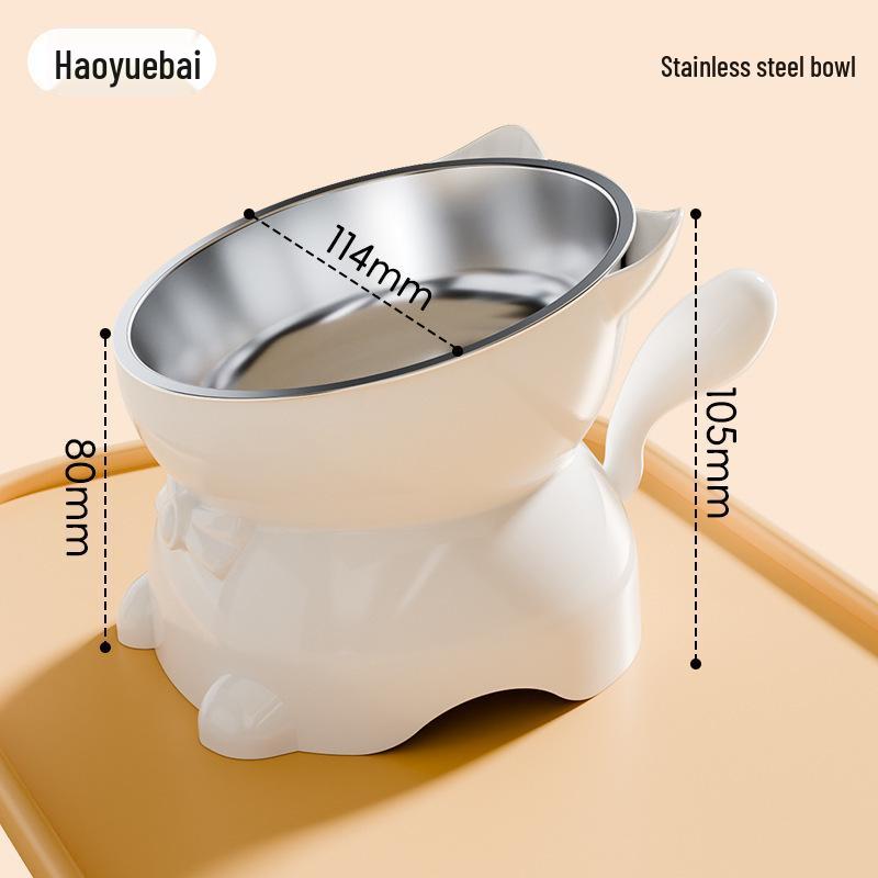 High-Foot Cat Bowl: Non-Slip, Anti-Tip, Slanted Design for Pet Neck Protection.