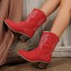 New Western Cowboy Boots - Knight Boots - Women's Mid-Calf Embroidered Retro Pointed-Toe Thick Heel Mid-Calf