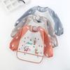 Baby Waterproof Long Sleeve Bib Striped Cartoon Feeding Smock Toddler Eating Apron Pocket Drool Bib