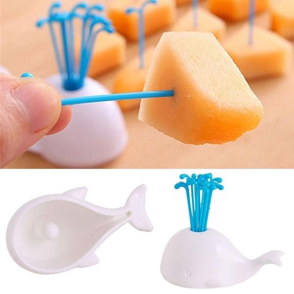 Premium Quality Whale Holder With 16 Decorative Forks For Fruits And Vegetables