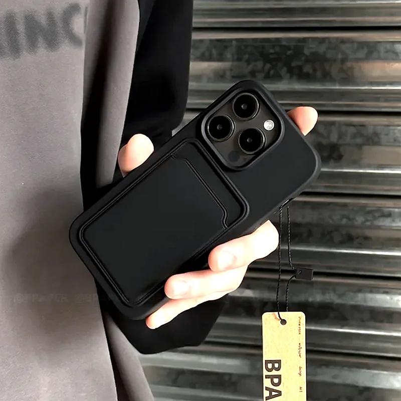 Luxury Card Bag Slot Holder Pocket Case For iPhone 17 16 15 14 13 12 11 Pro Max XS XR X 8 7 Plus Soft Silicone Shockproof Cover
