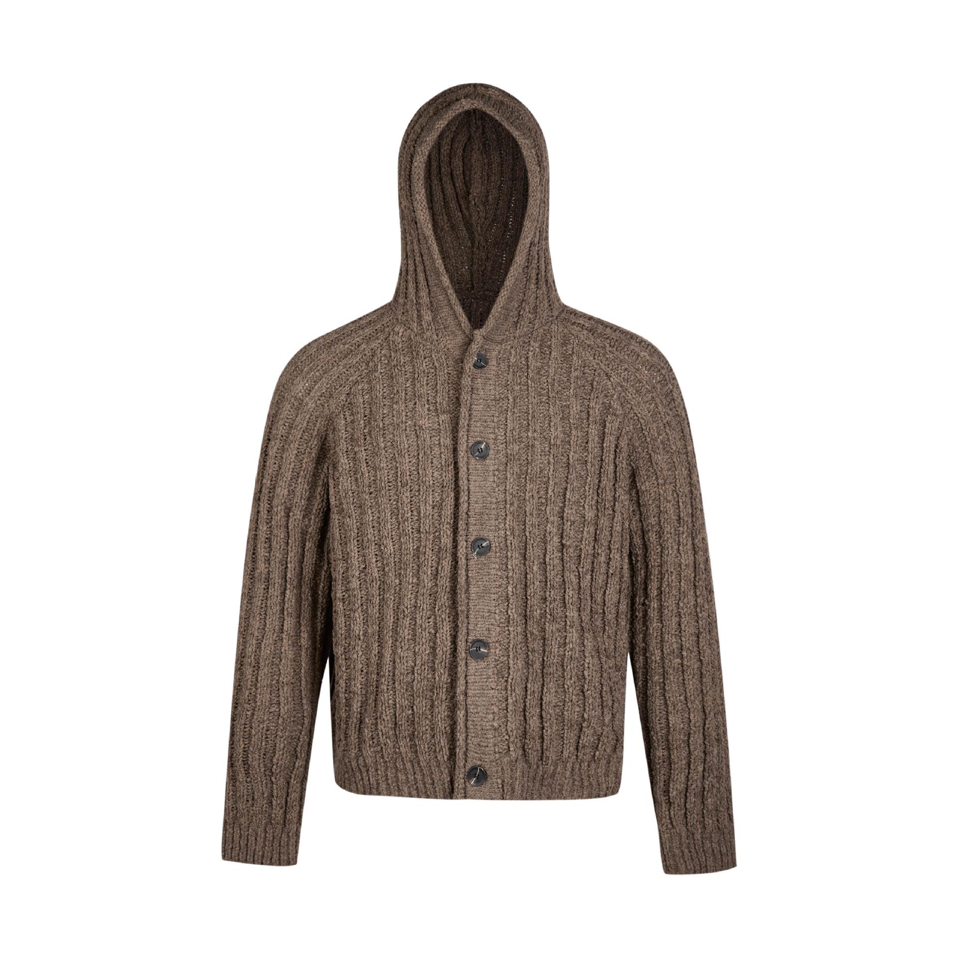 EME Yisheng Yi Унисекс Толстый Полосатый Ребристый Вязаный Свитер-Пальто с Капюшоном XL